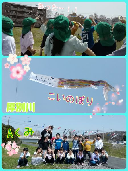 Aくみ厚別川にこいのぼりを見に行きました！年長になってから初めてのおでかけにみんなとっても嬉しそうでした！自分達のこいのぼりを見つけると大興奮でした😁✨
