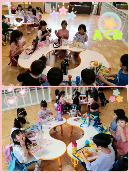 Aくみ幼稚園に新しい丸いテーブルがきました😁✨✨今日はAくみのみんなでレストランごっこをしていつもと違う感じで食べましたよ☺また機会があれば食べに来ます🍀✨