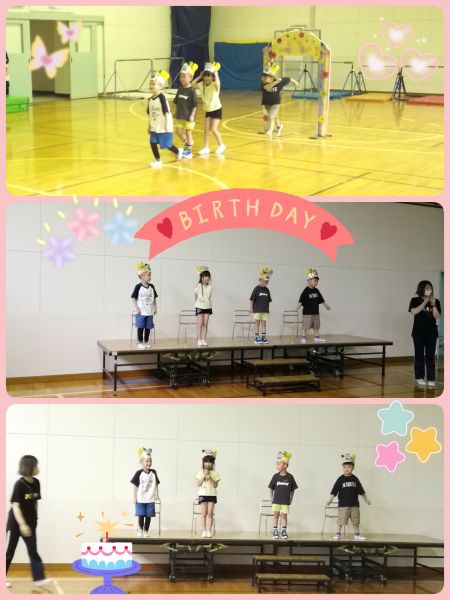 年長　お誕生会６月生まれのお友達です✨✨みんな大きくなったら何になりたいかをしっかりと発表できていましたよ👑