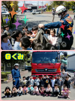 Ｇくみ避難訓練を行いました。その後消防車を近くで見たり、防火服を触らせてもらったりととても貴重な体験をさせてもらい子ども達は興味津々でしたよ❗
